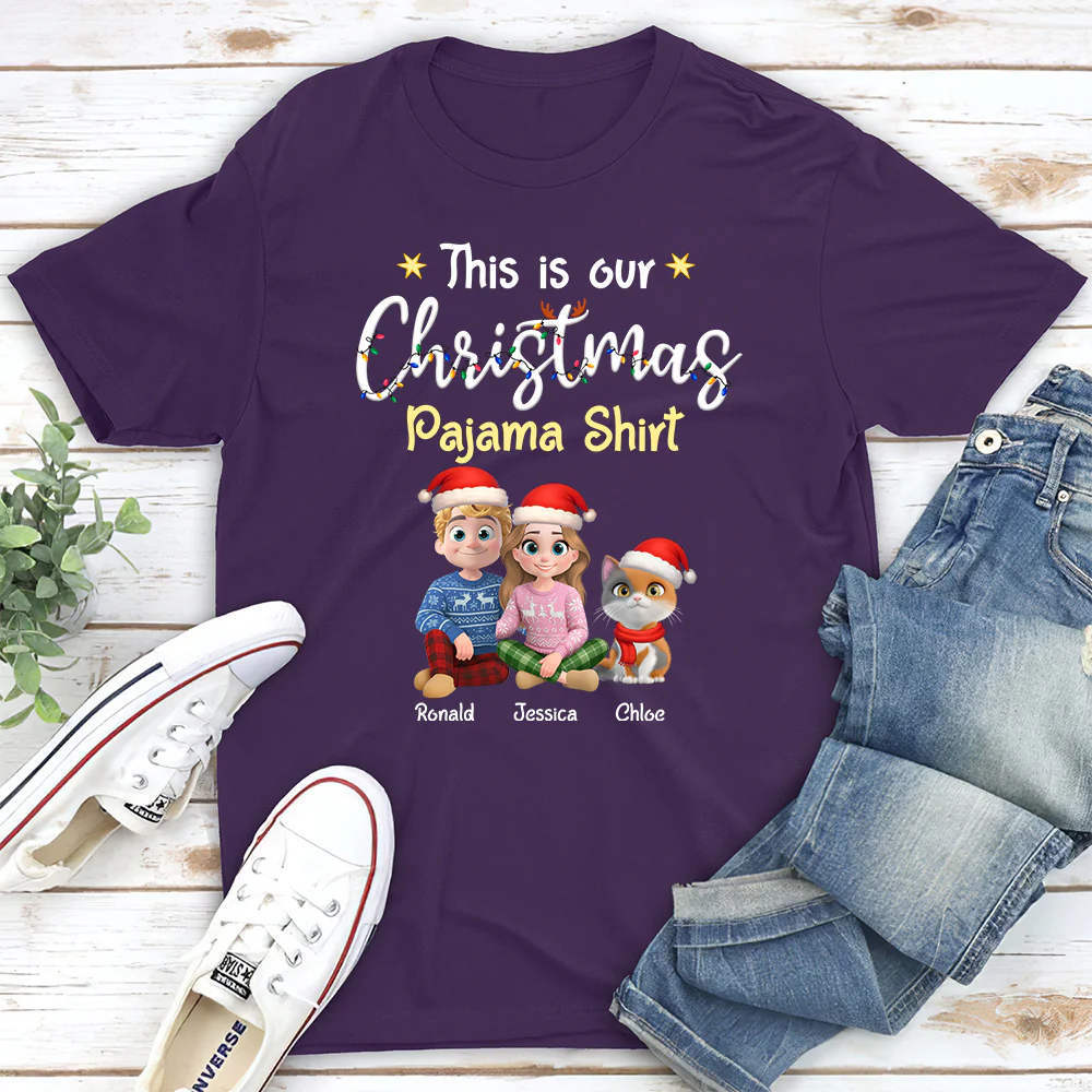 Pawjama Shirt Cat Christmas Ver Couple - Personalized Custom Unisex T-Shirt - Image 5