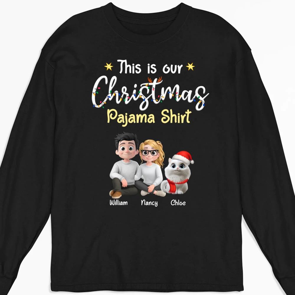 Pawjama Shirt Cat Christmas Ver Couple - Personalized Custom Long Sleeve T-Shirt - Image 5