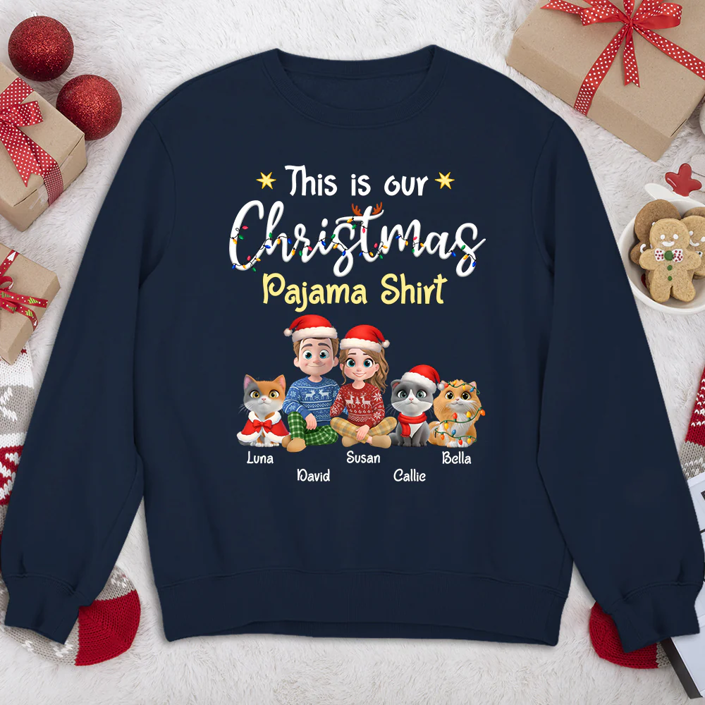 Pawjama Shirt Cat Christmas Ver Couple - Personalized Custom Sweatshirt - Image 4