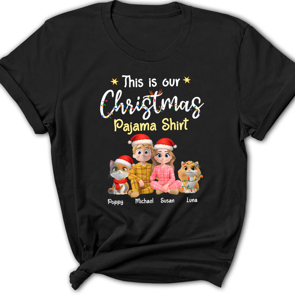Pawjama Shirt Cat Christmas Ver Couple - Personalized Custom Women T-Shirt