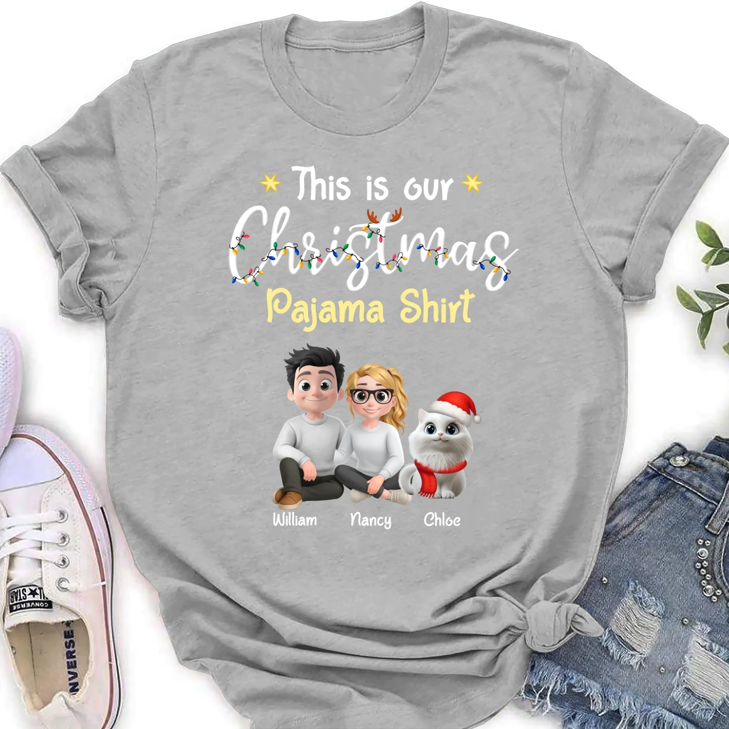 Pawjama Shirt Cat Christmas Ver Couple - Personalized Custom Women T-Shirt - Image 12