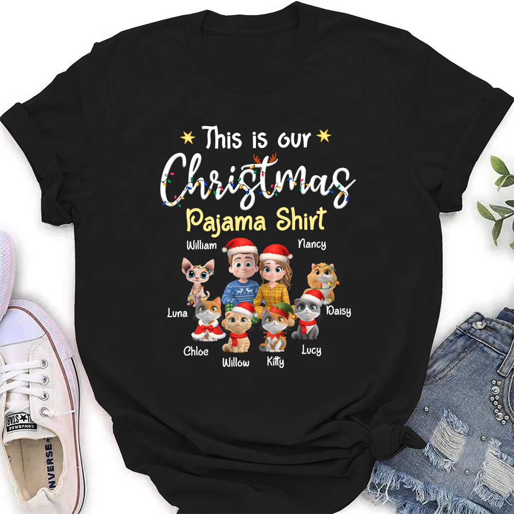 Pawjama Shirt Cat Christmas Ver Couple - Personalized Custom Women T-Shirt - Image 2