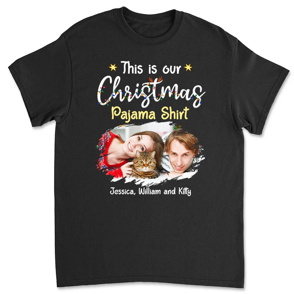 Pawjama Shirt Cat Christmas Ver Couple Photo - Personalized Custom Unisex T-Shirt