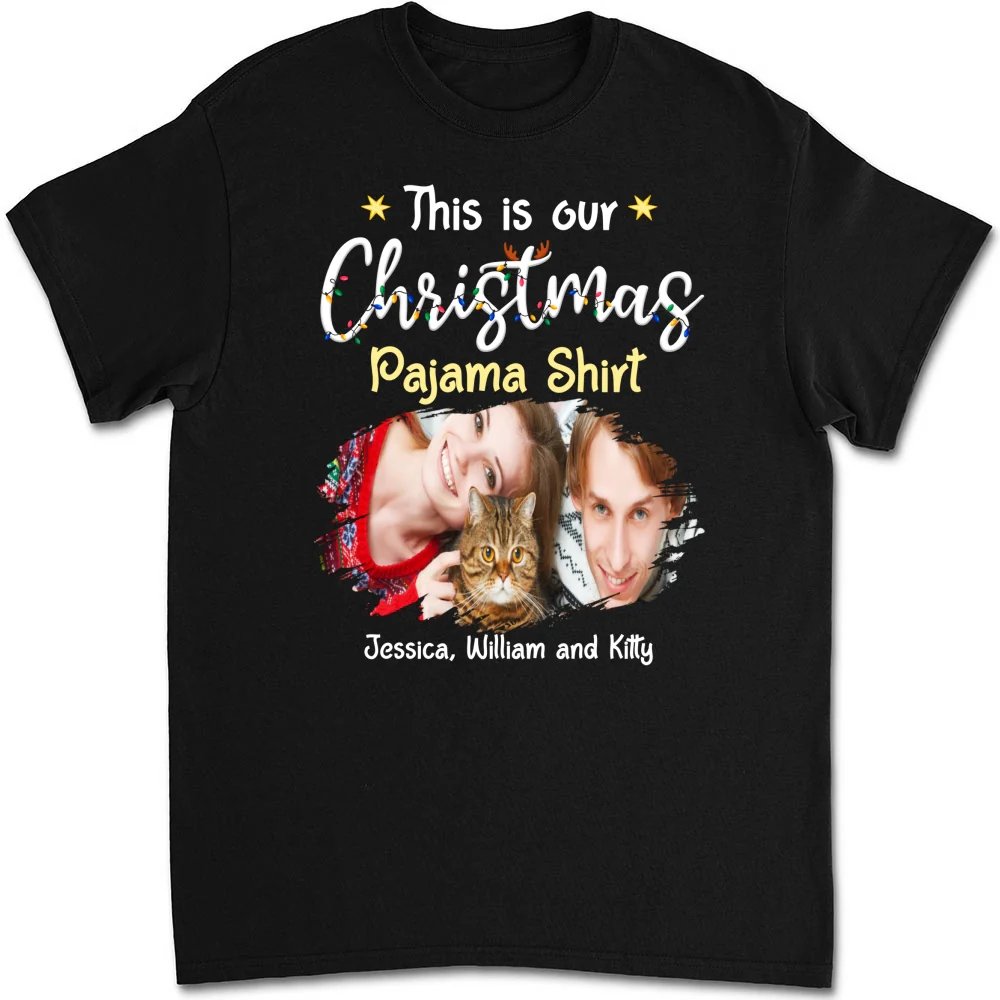 Pawjama Shirt Cat Christmas Ver Couple Photo - Personalized Custom Unisex T-Shirt - Image 4