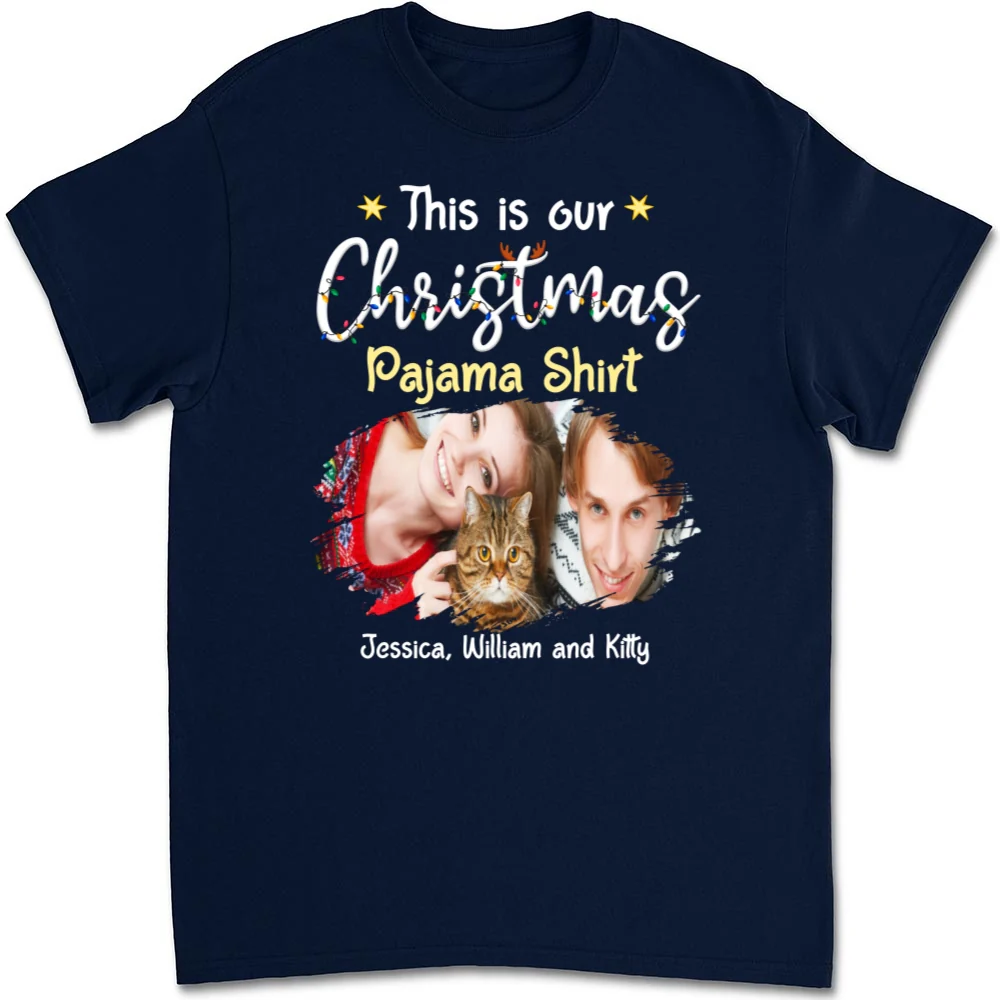 Pawjama Shirt Cat Christmas Ver Couple Photo - Personalized Custom Unisex T-Shirt - Image 5