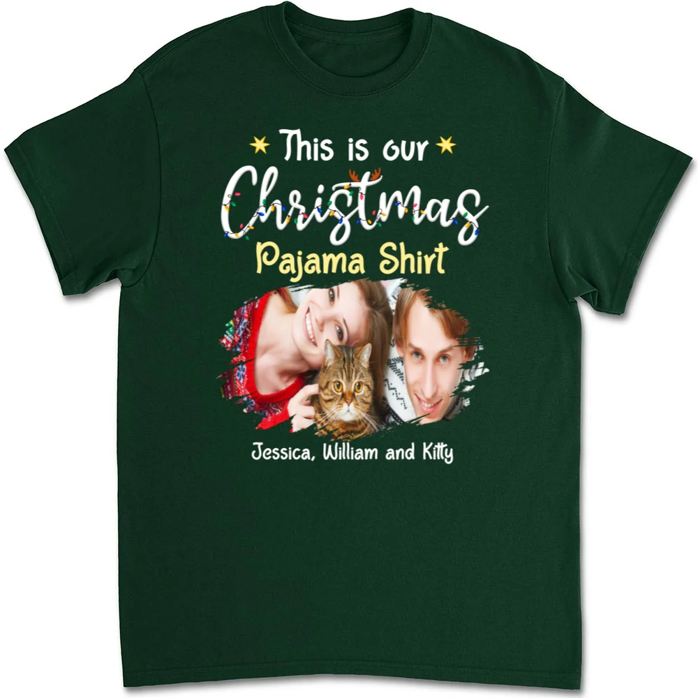 Pawjama Shirt Cat Christmas Ver Couple Photo - Personalized Custom Unisex T-Shirt - Image 6
