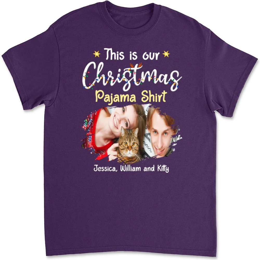 Pawjama Shirt Cat Christmas Ver Couple Photo - Personalized Custom Unisex T-Shirt - Image 7