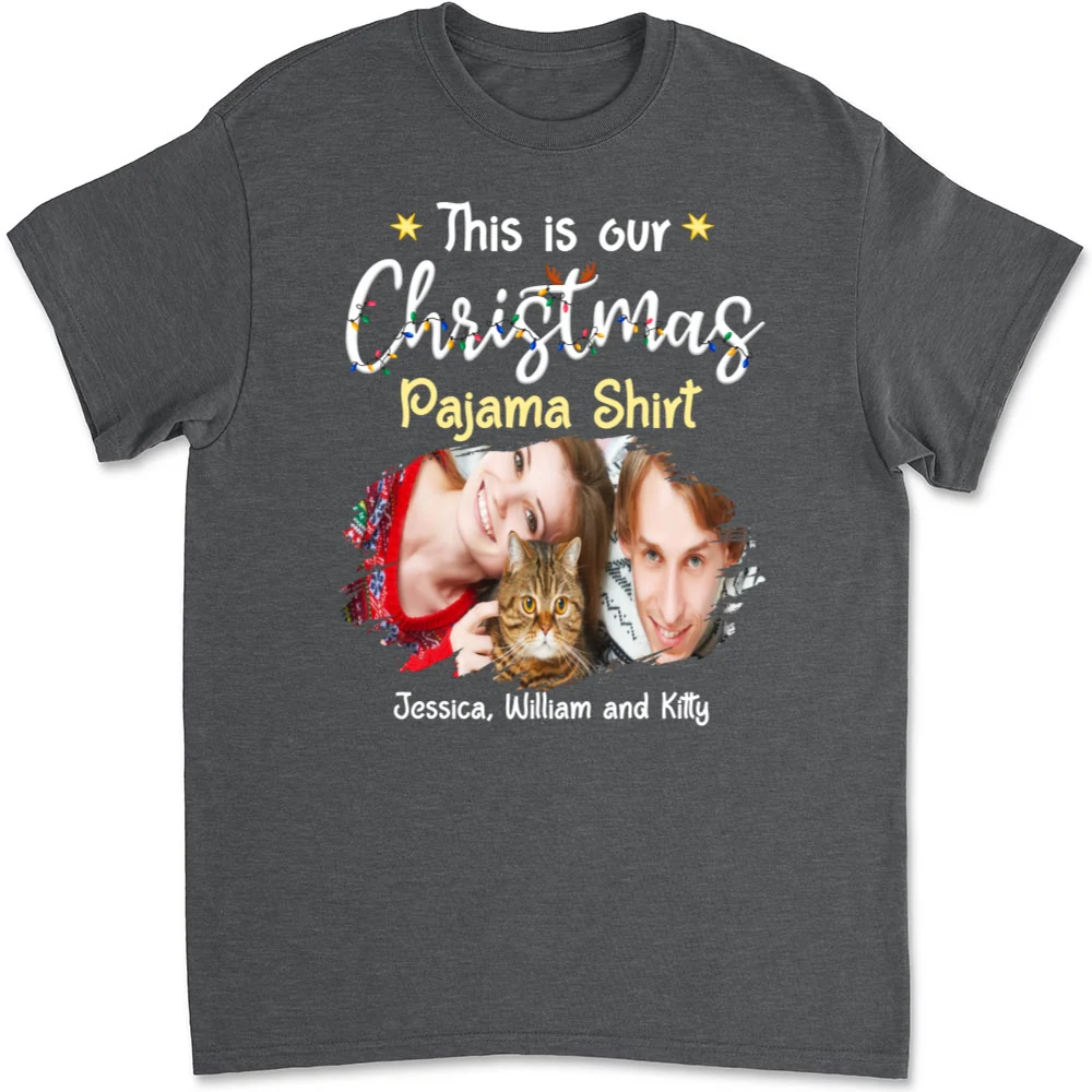 Pawjama Shirt Cat Christmas Ver Couple Photo - Personalized Custom Unisex T-Shirt - Image 8