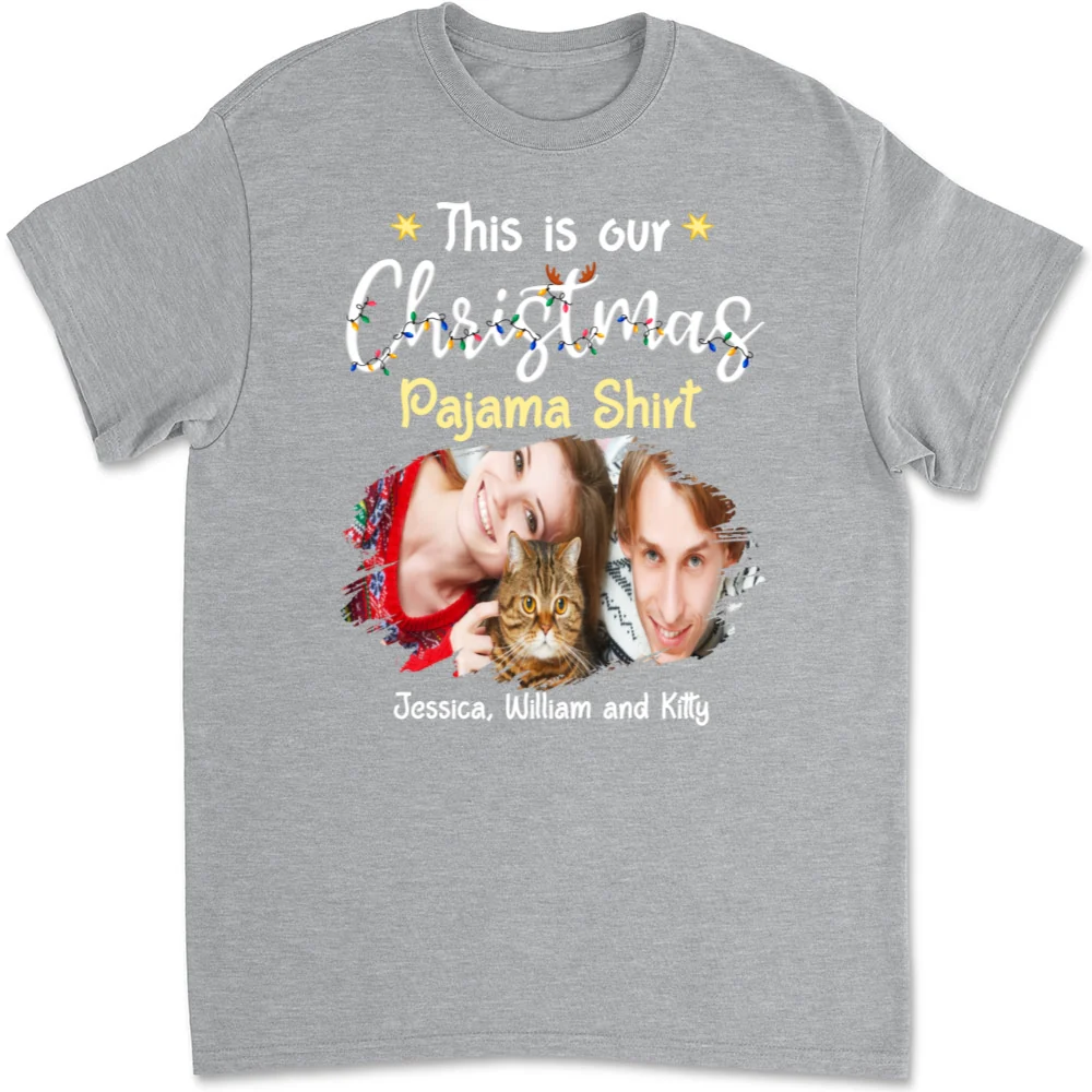 Pawjama Shirt Cat Christmas Ver Couple Photo - Personalized Custom Unisex T-Shirt - Image 9