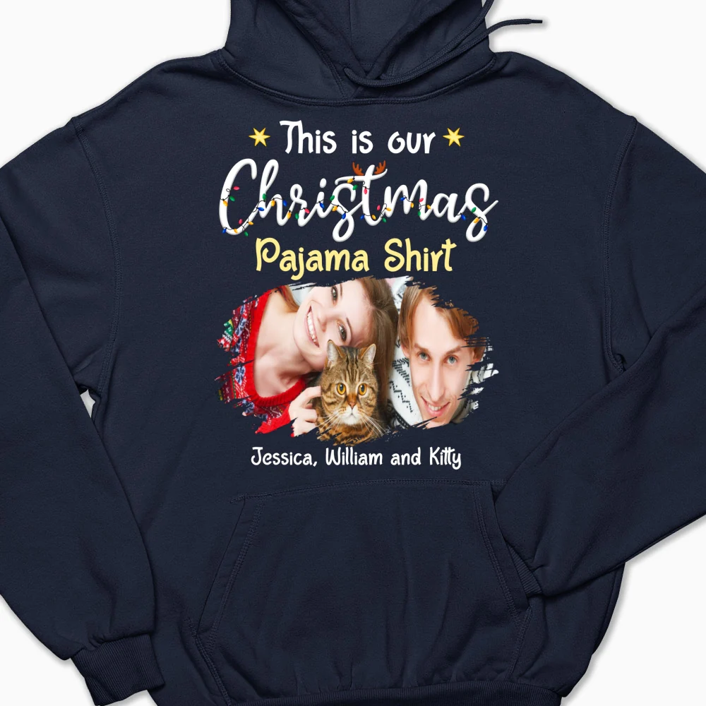 Pawjama Shirt Cat Christmas Ver Couple Photo - Personalized Custom Hoodie - Image 2