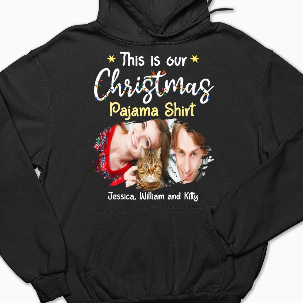 Pawjama Shirt Cat Christmas Ver Couple Photo - Personalized Custom Hoodie - Image 3