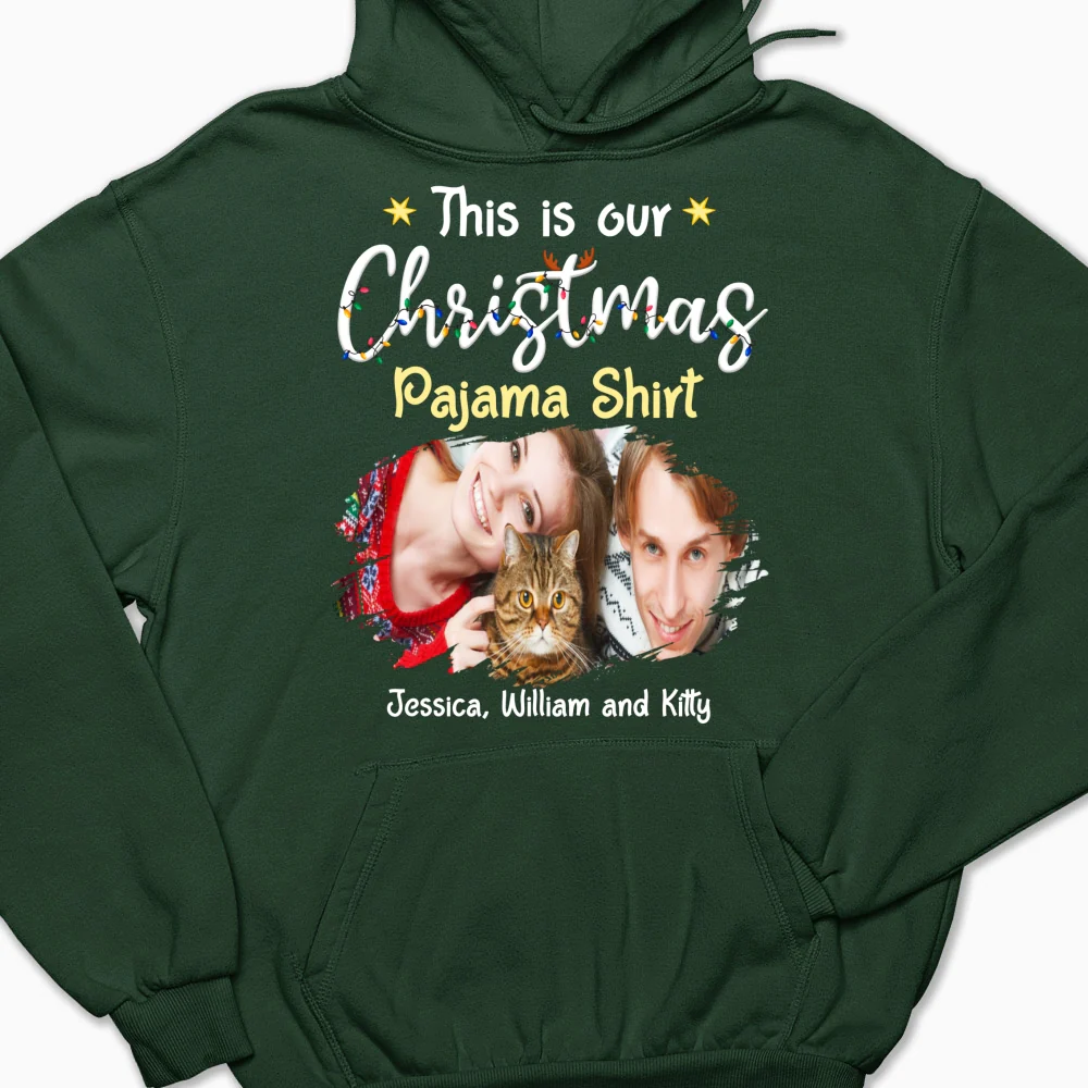 Pawjama Shirt Cat Christmas Ver Couple Photo - Personalized Custom Hoodie - Image 4
