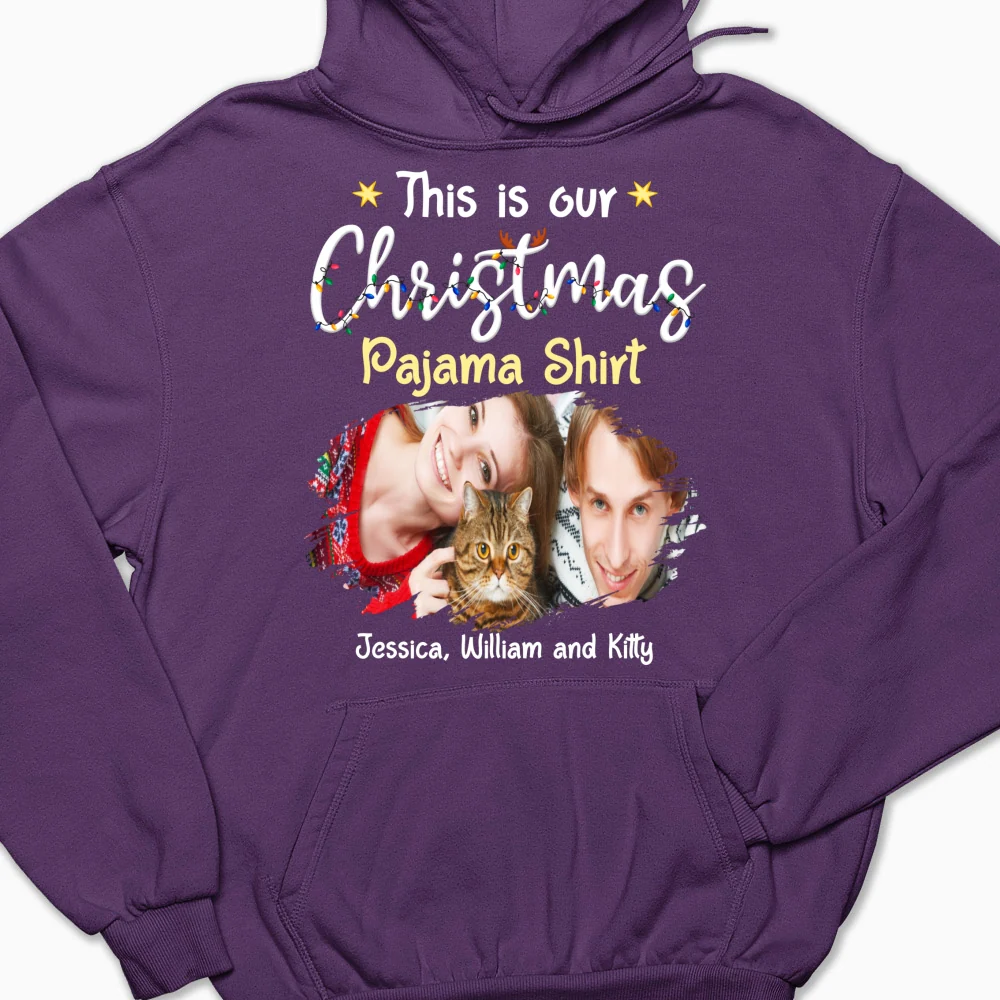 Pawjama Shirt Cat Christmas Ver Couple Photo - Personalized Custom Hoodie - Image 5