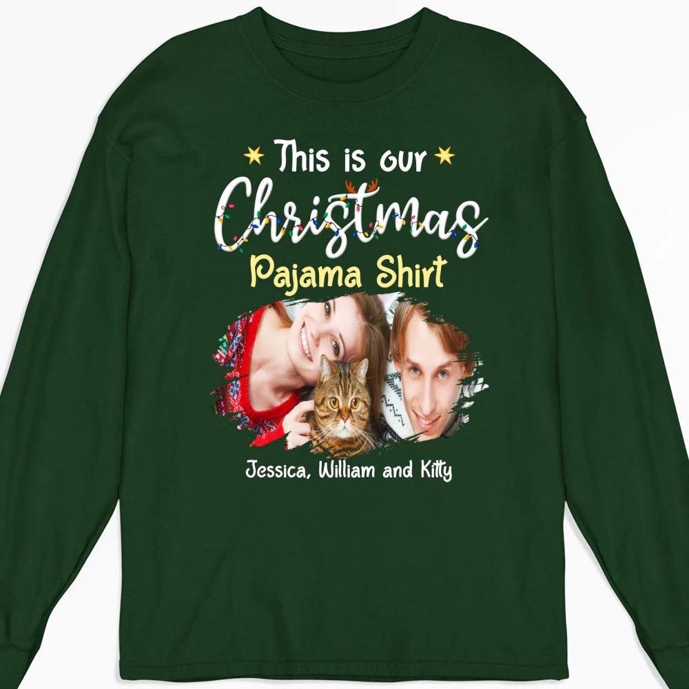 Pawjama Shirt Cat Christmas Ver Couple Photo - Personalized Custom Long Sleeve T-Shirt - Image 6