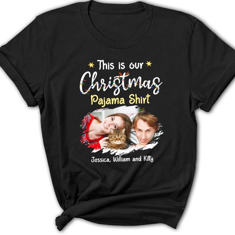 Pawjama Shirt Cat Christmas Ver Couple Photo - Personalized Custom Women T-Shirt