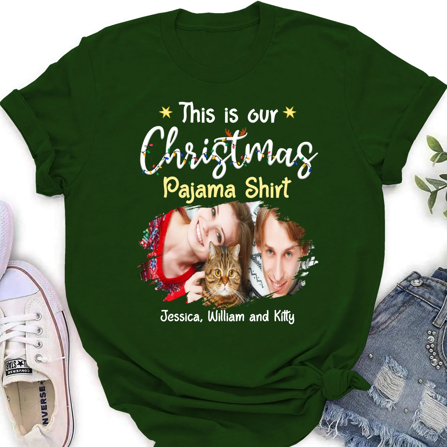 Pawjama Shirt Cat Christmas Ver Couple Photo - Personalized Custom Women T-Shirt - Image 6