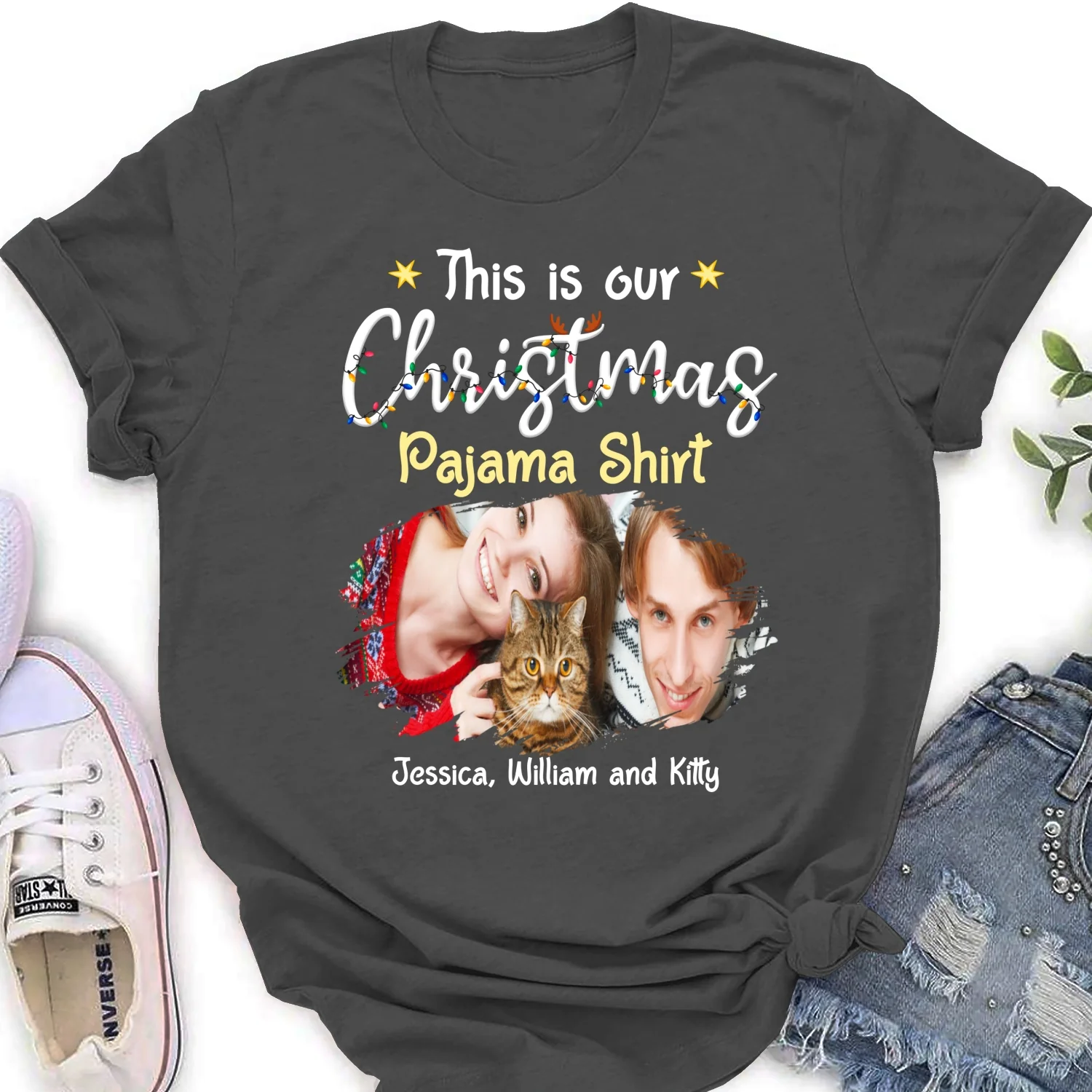 Pawjama Shirt Cat Christmas Ver Couple Photo - Personalized Custom Women T-Shirt - Image 7