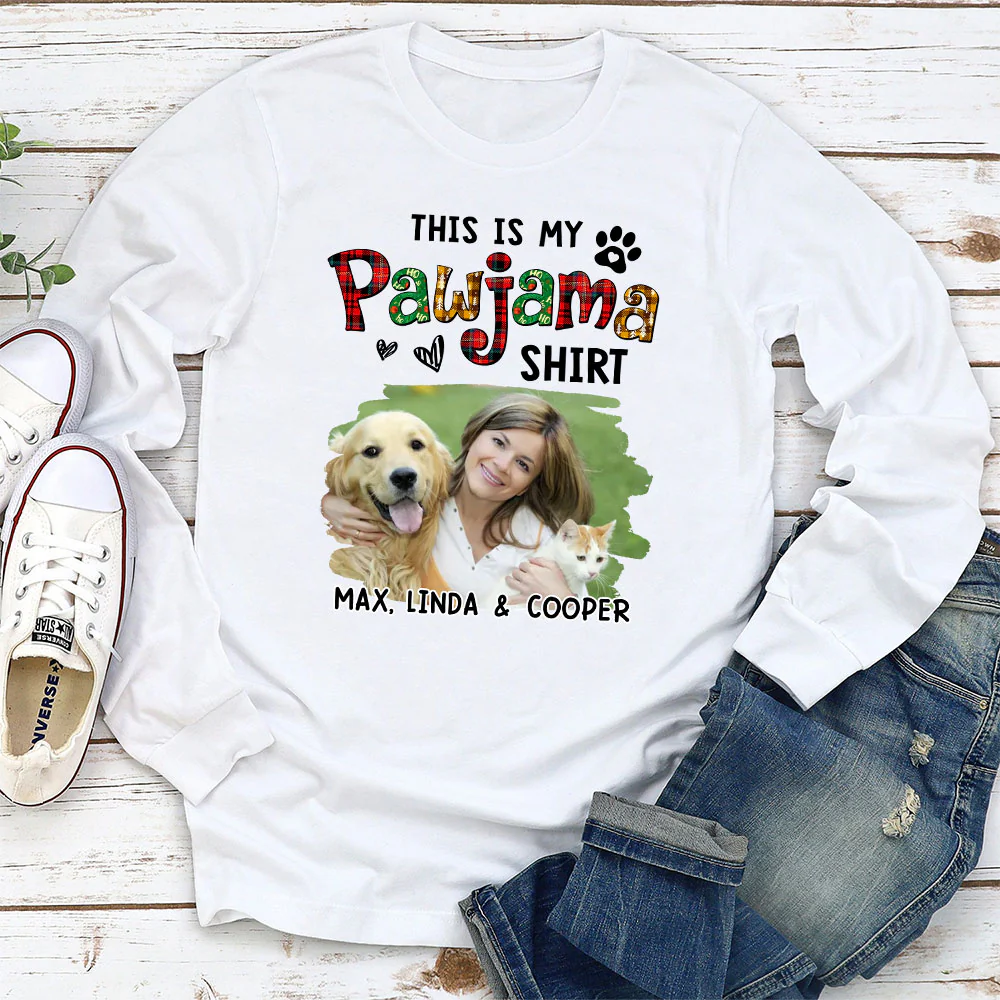Pawjama Shirt Funny Cartoon Photo - Personalized Custom Long Sleeve T-shirt - Image 2