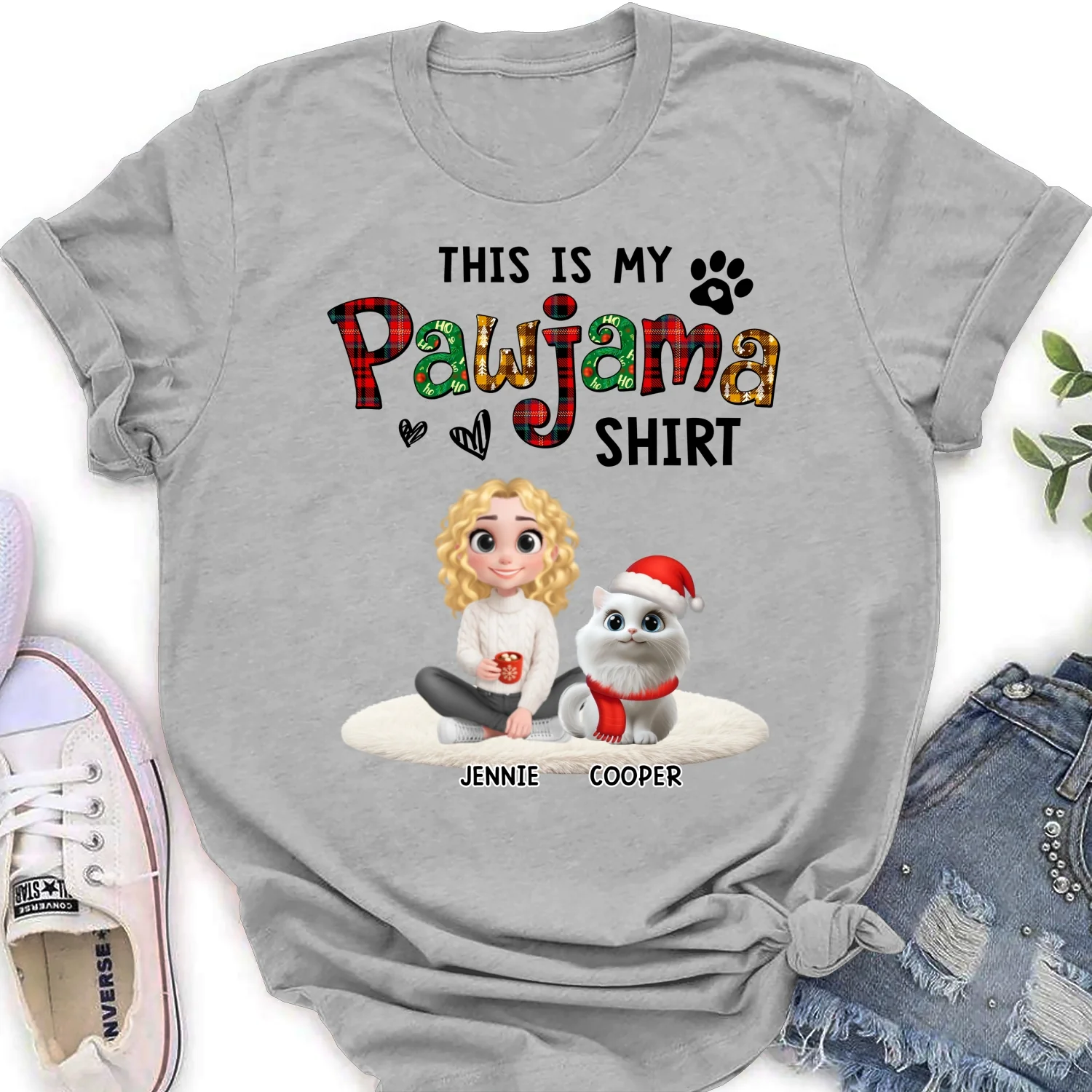 Pawjama Shirt Funny Cartoon Ver Cat - Personalized Custom Women's T-shirt - Image 6