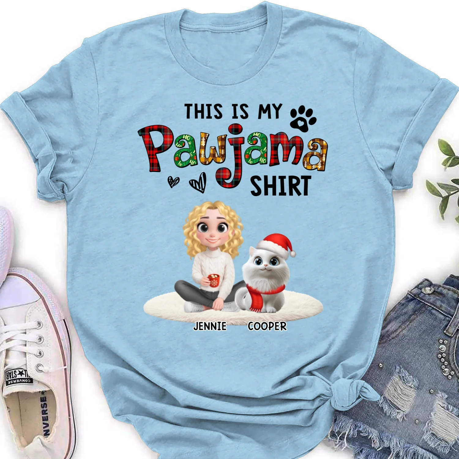 Pawjama Shirt Funny Cartoon Ver Cat - Personalized Custom Women's T-shirt - Image 8
