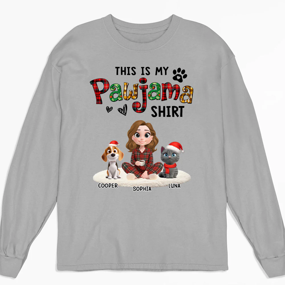 Pawjama Shirt Funny Cartoon Ver Pet - Personalized Custom Long Sleeve T-shirt