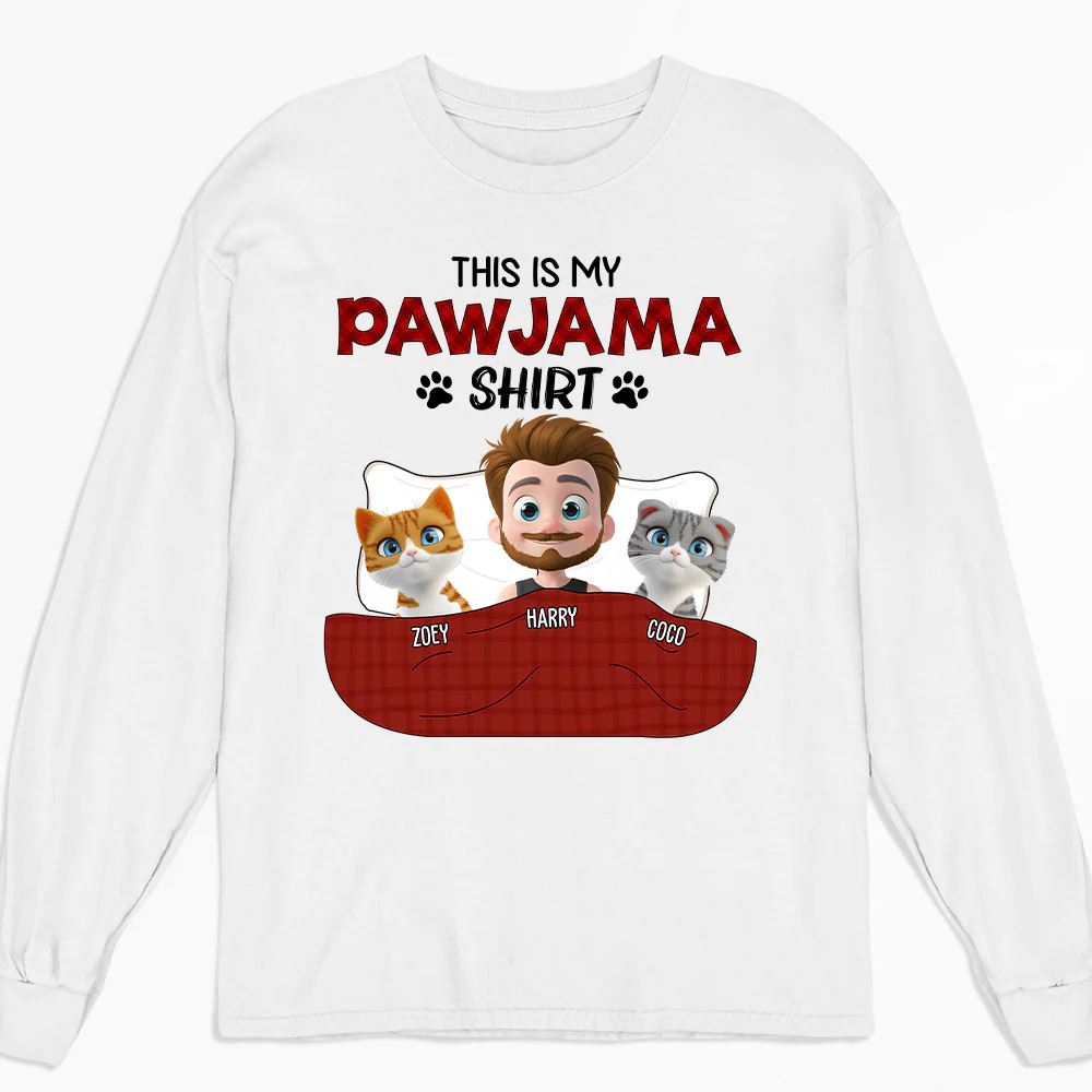 Pawjama Shirt New Style Of Cat Dad - Personalized Custom Long Sleeve T-shirt