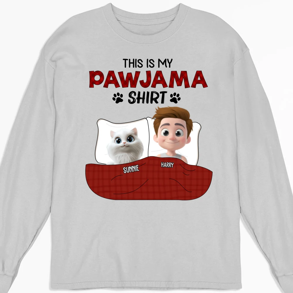 Pawjama Shirt New Style Of Cat Dad - Personalized Custom Long Sleeve T-shirt - Image 2