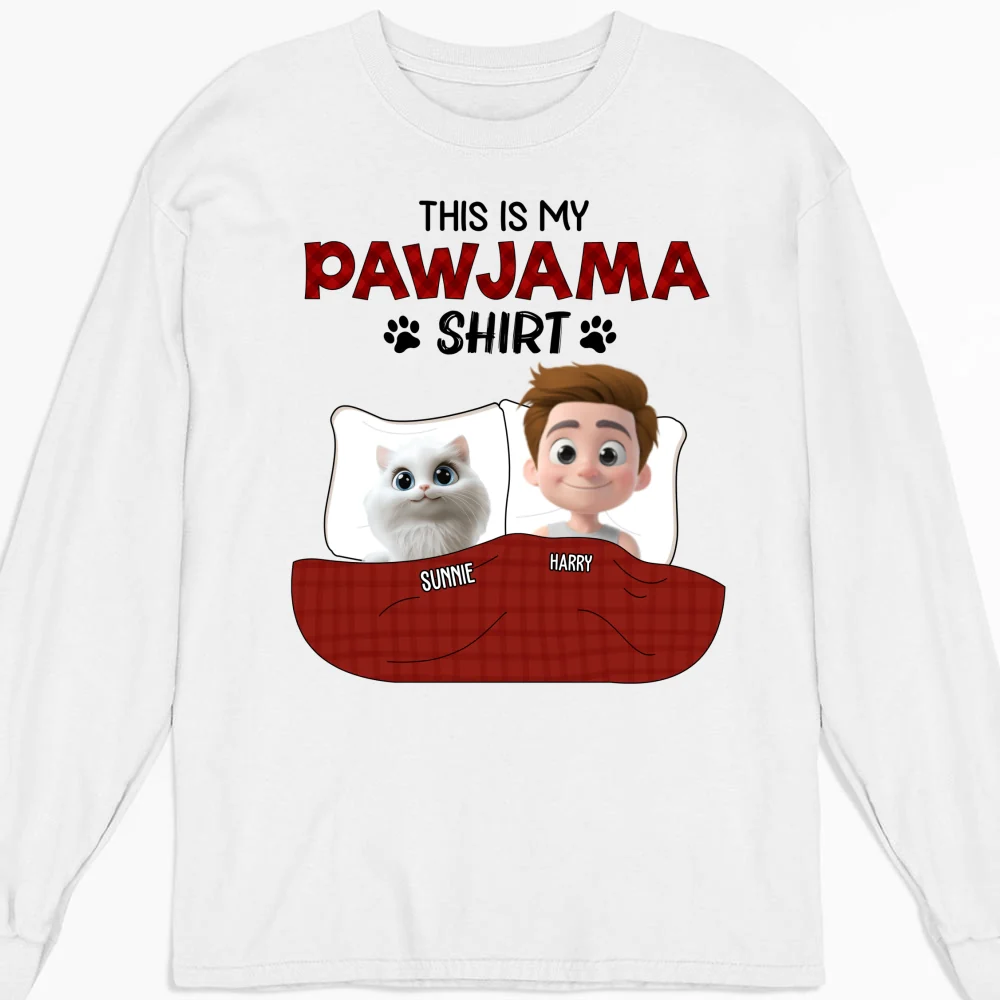 Pawjama Shirt New Style Of Cat Dad - Personalized Custom Long Sleeve T-shirt - Image 3