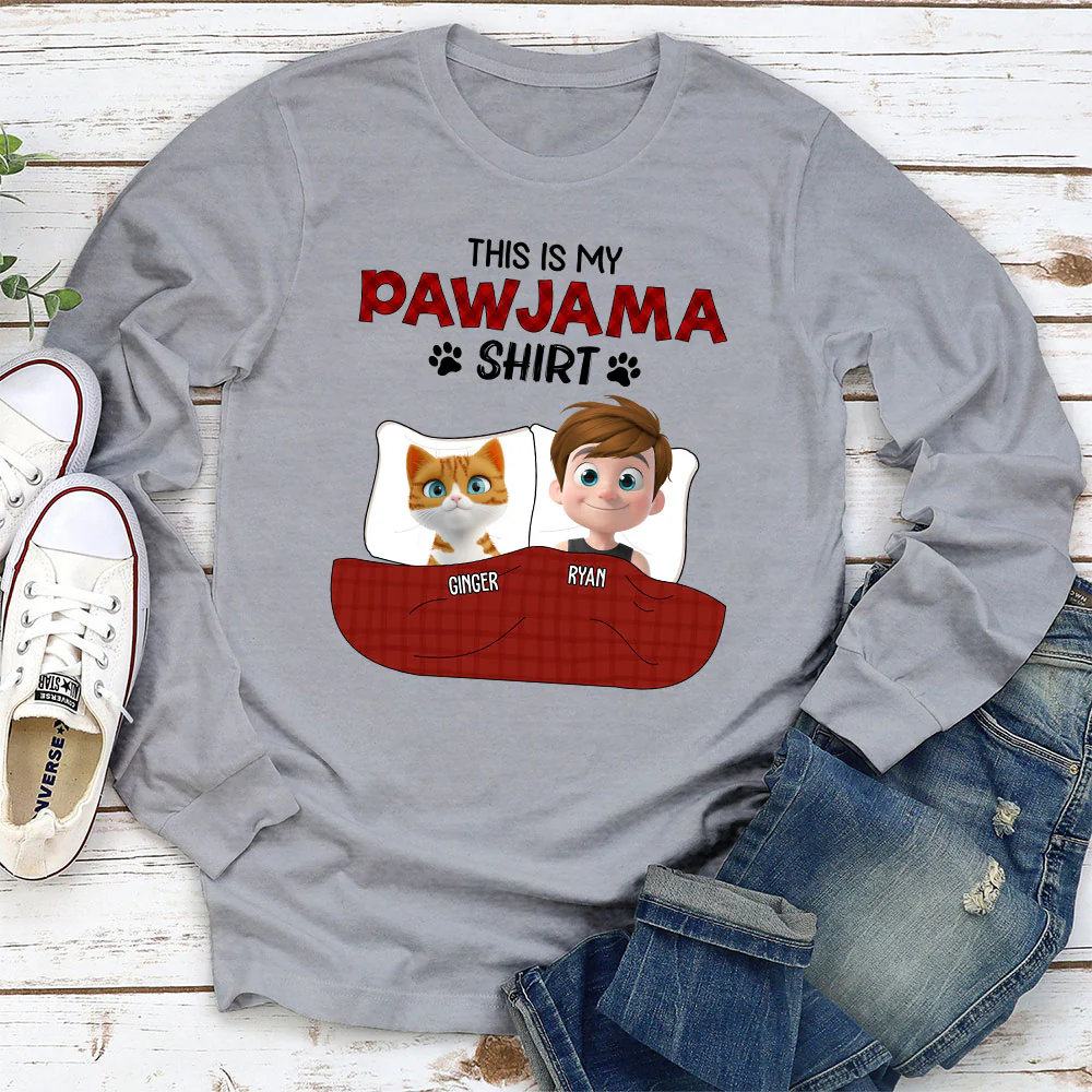 Pawjama Shirt New Style Of Cat Dad - Personalized Custom Long Sleeve T-shirt - Image 4