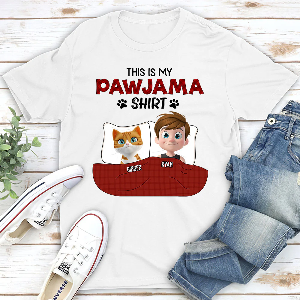 Pawjama Shirt New Style Of Cat Dad - Personalized Custom Unisex T-Shirt - Image 2