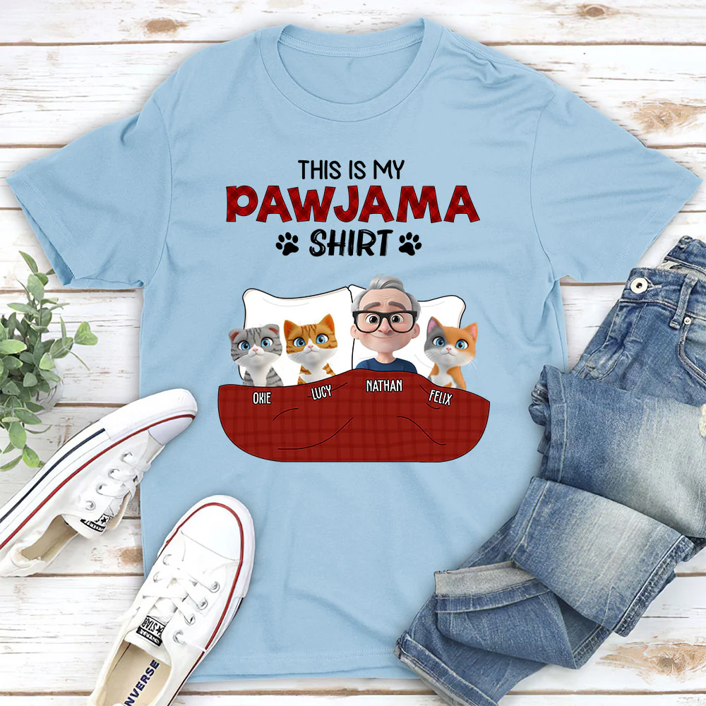 Pawjama Shirt New Style Of Cat Dad - Personalized Custom Unisex T-Shirt - Image 3