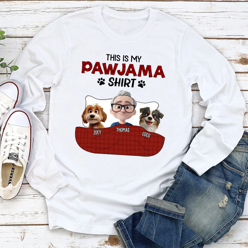 Pawjama Shirt New Style Of Dog Dad - Personalized Custom Long Sleeve T-shirt - Image 2