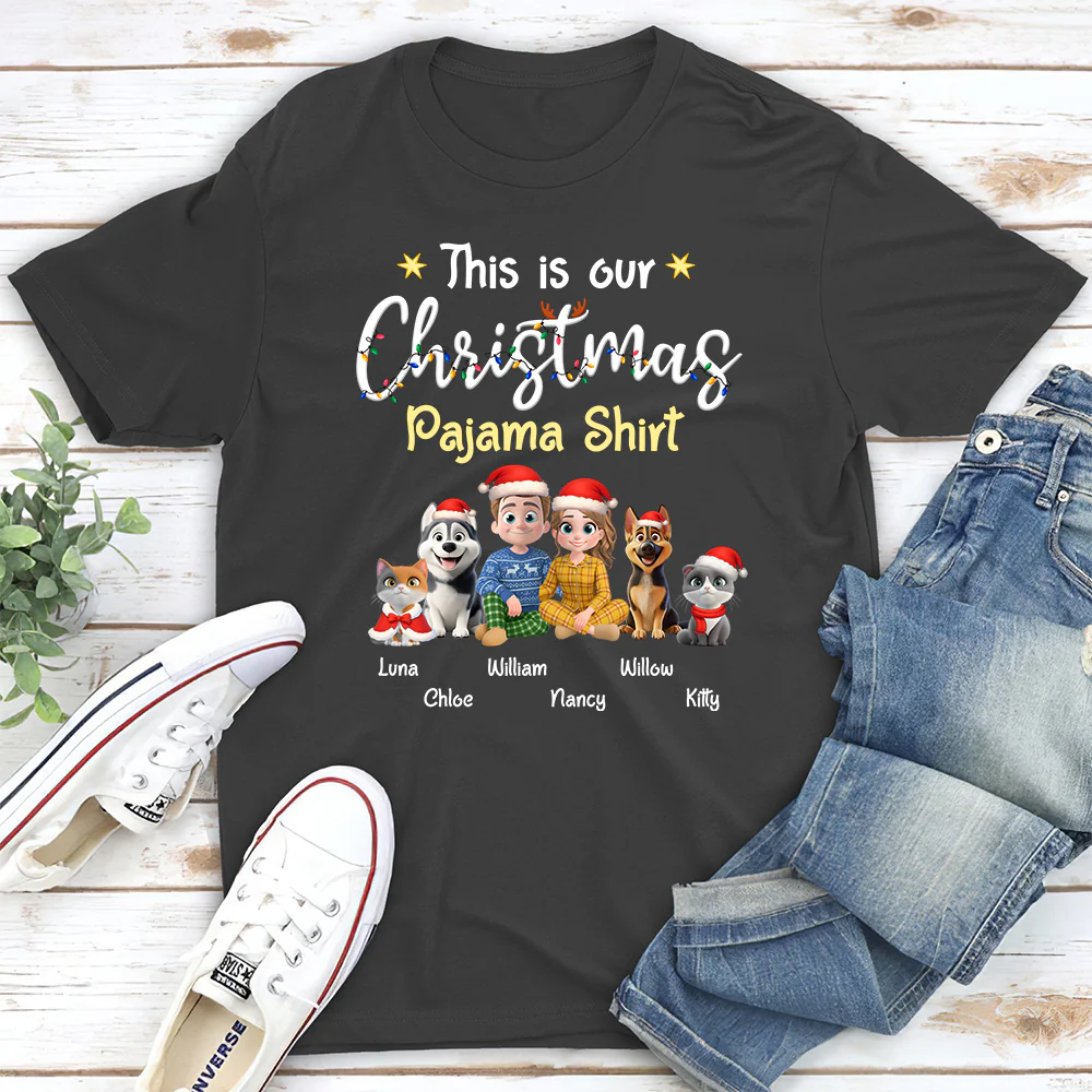 Pawjama Shirt Pet Christmas Ver Couple - Personalized Custom Unisex T-Shirt - Image 5