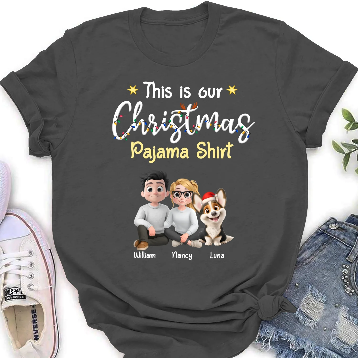 Pawjama Shirt Pet Christmas Ver Couple - Personalized Custom Women T-Shirt - Image 10
