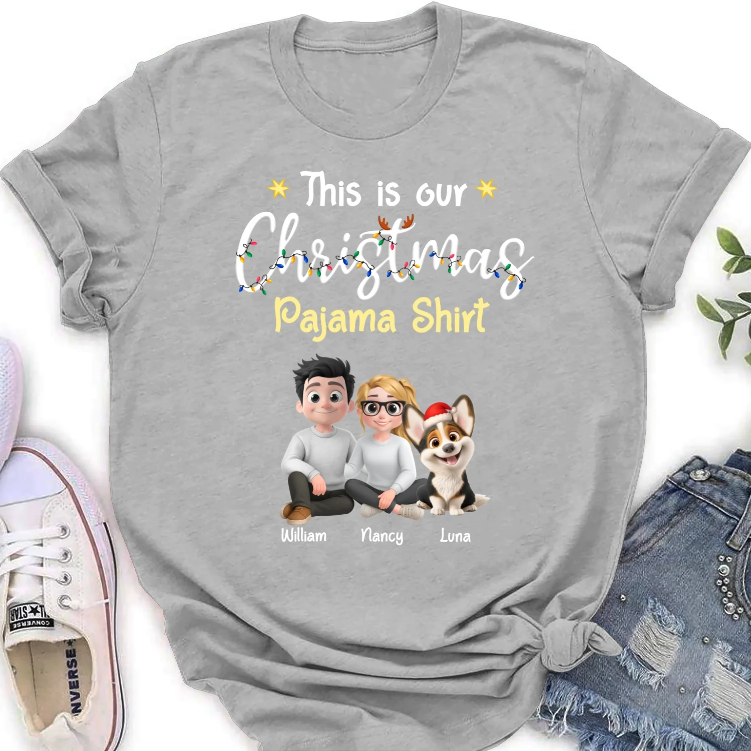 Pawjama Shirt Pet Christmas Ver Couple - Personalized Custom Women T-Shirt - Image 12
