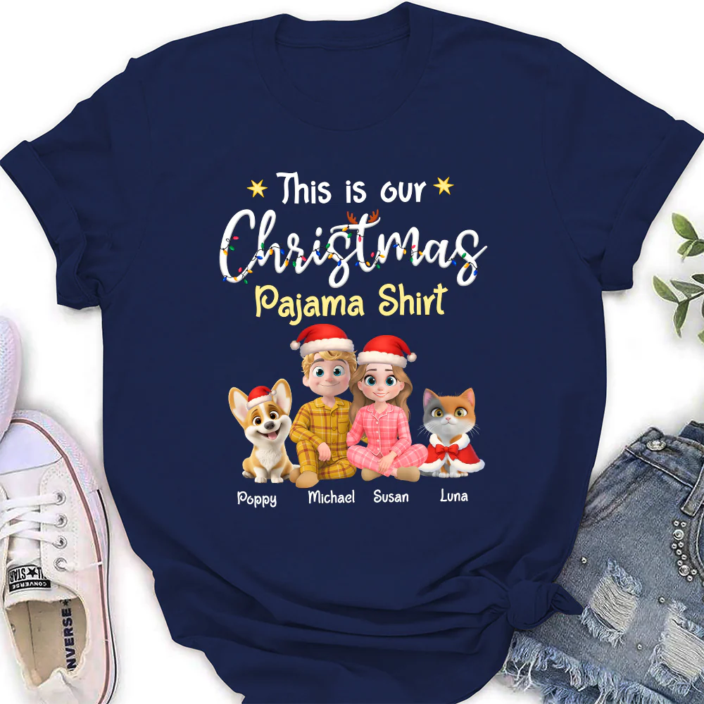 Pawjama Shirt Pet Christmas Ver Couple - Personalized Custom Women T-Shirt - Image 5