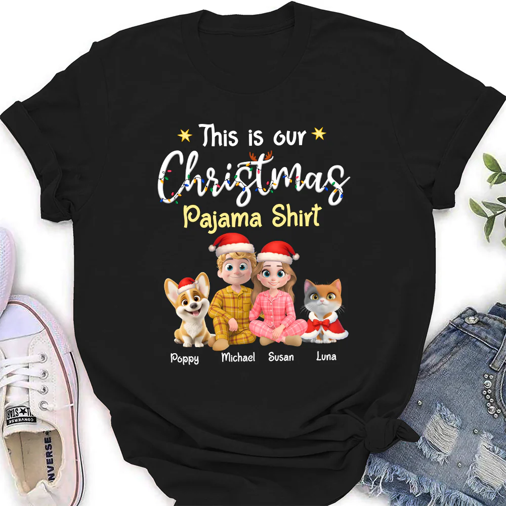 Pawjama Shirt Pet Christmas Ver Couple - Personalized Custom Women T-Shirt - Image 6