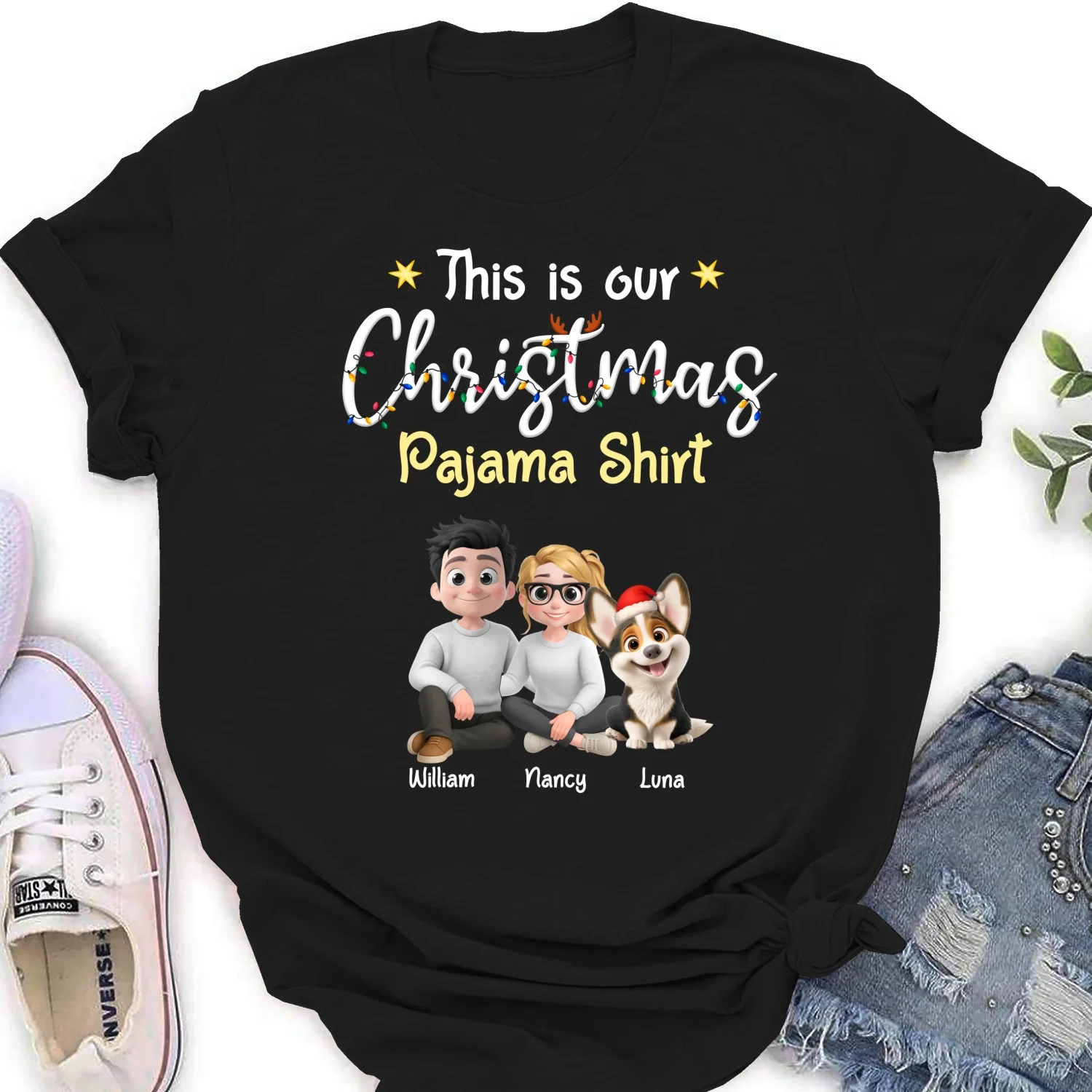 Pawjama Shirt Pet Christmas Ver Couple - Personalized Custom Women T-Shirt - Image 7