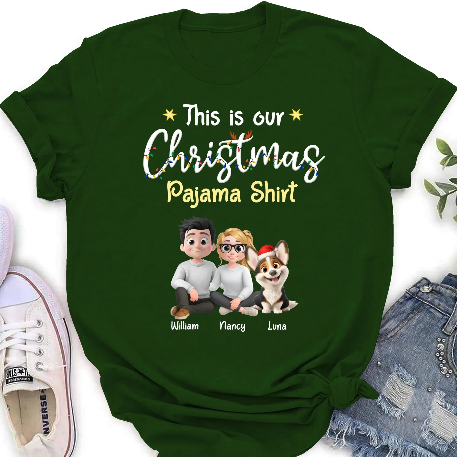Pawjama Shirt Pet Christmas Ver Couple - Personalized Custom Women T-Shirt - Image 9