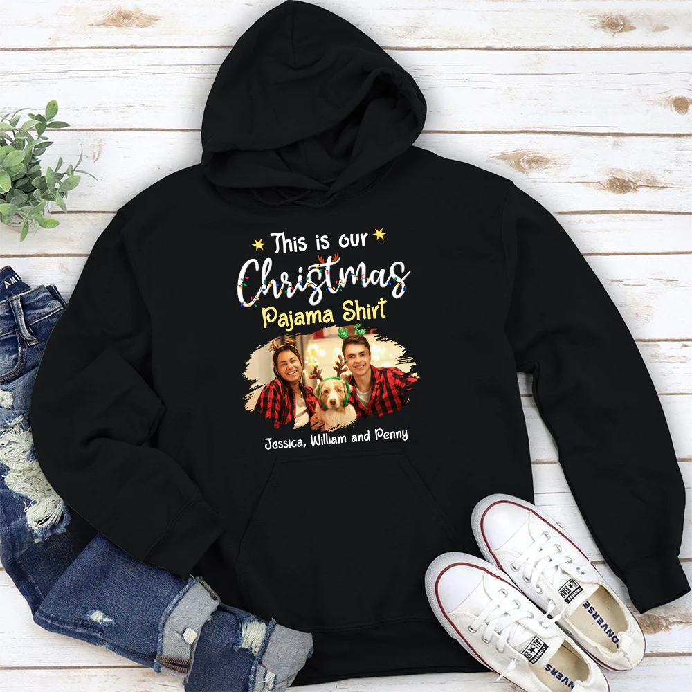 Pawjama Shirt Pet Christmas Ver Couple Photo - Personalized Custom Hoodie - Image 2