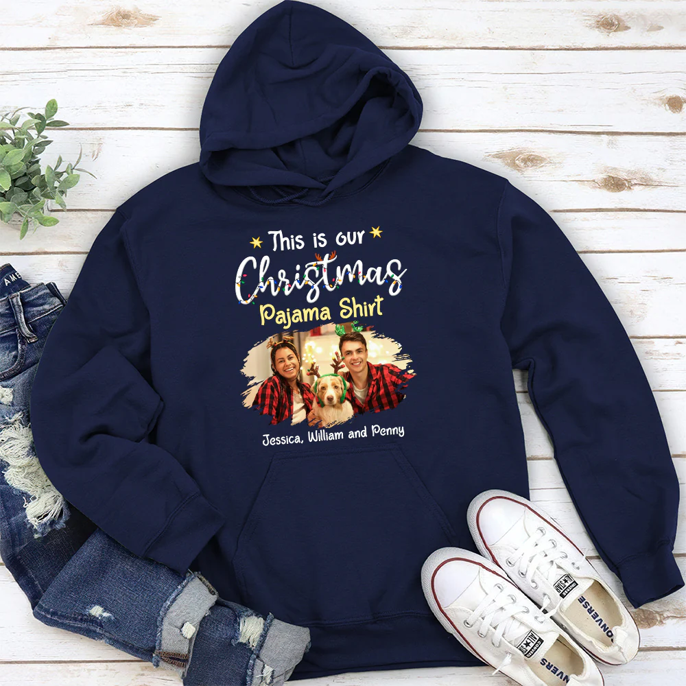 Pawjama Shirt Pet Christmas Ver Couple Photo - Personalized Custom Hoodie - Image 3