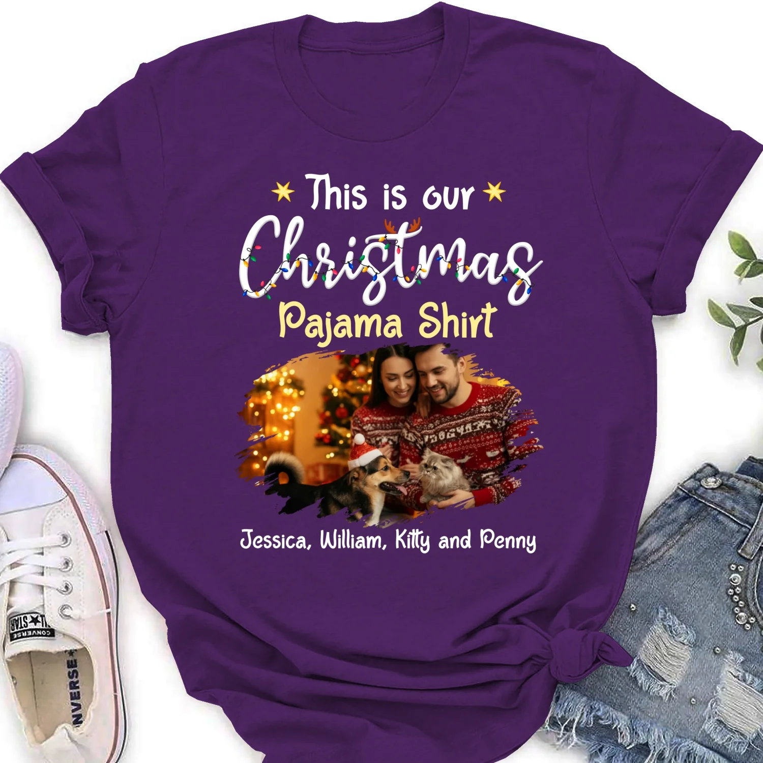 Pawjama Shirt Pet Christmas Ver Couple Photo - Personalized Custom Women T-Shirt - Image 10