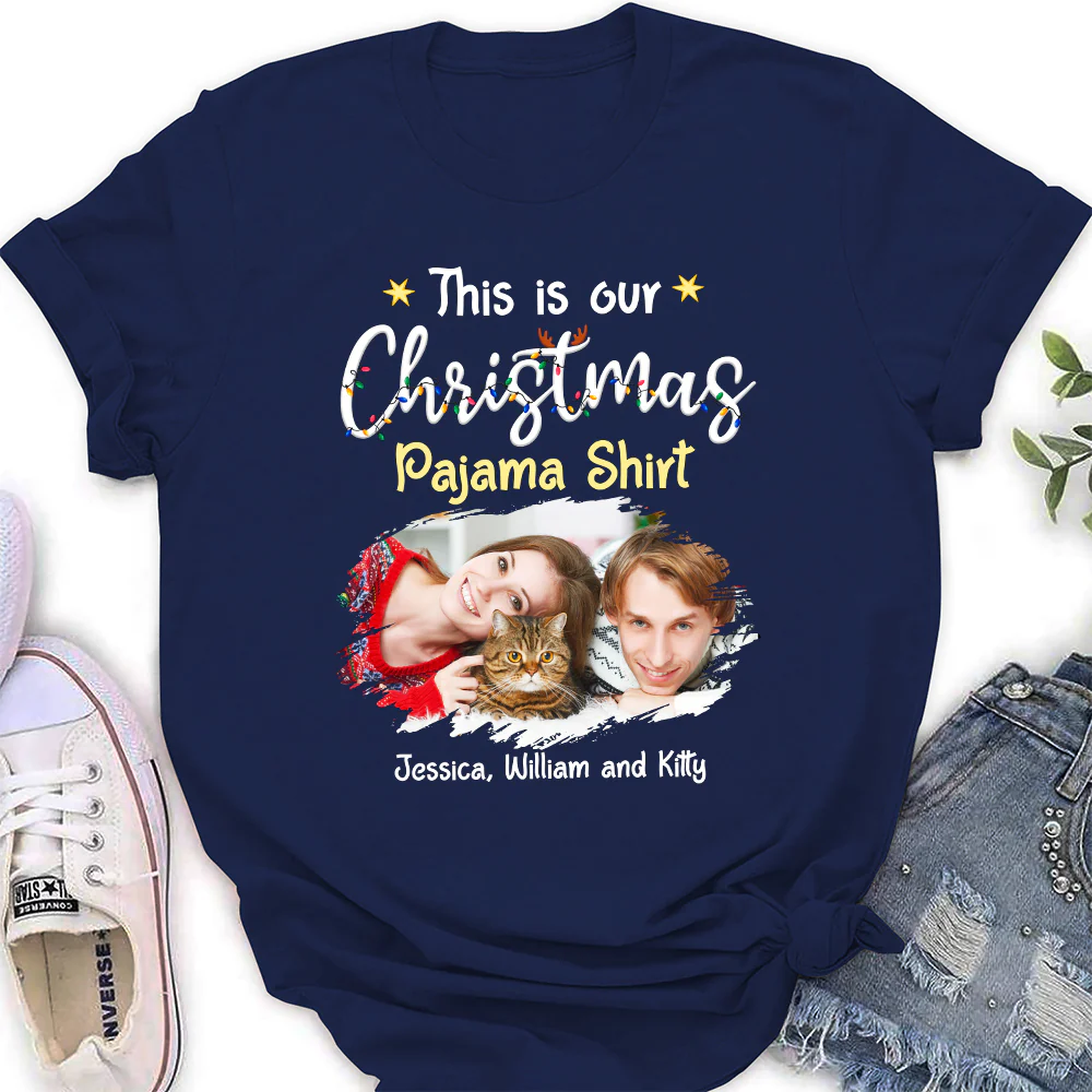 Pawjama Shirt Pet Christmas Ver Couple Photo - Personalized Custom Women T-Shirt - Image 4