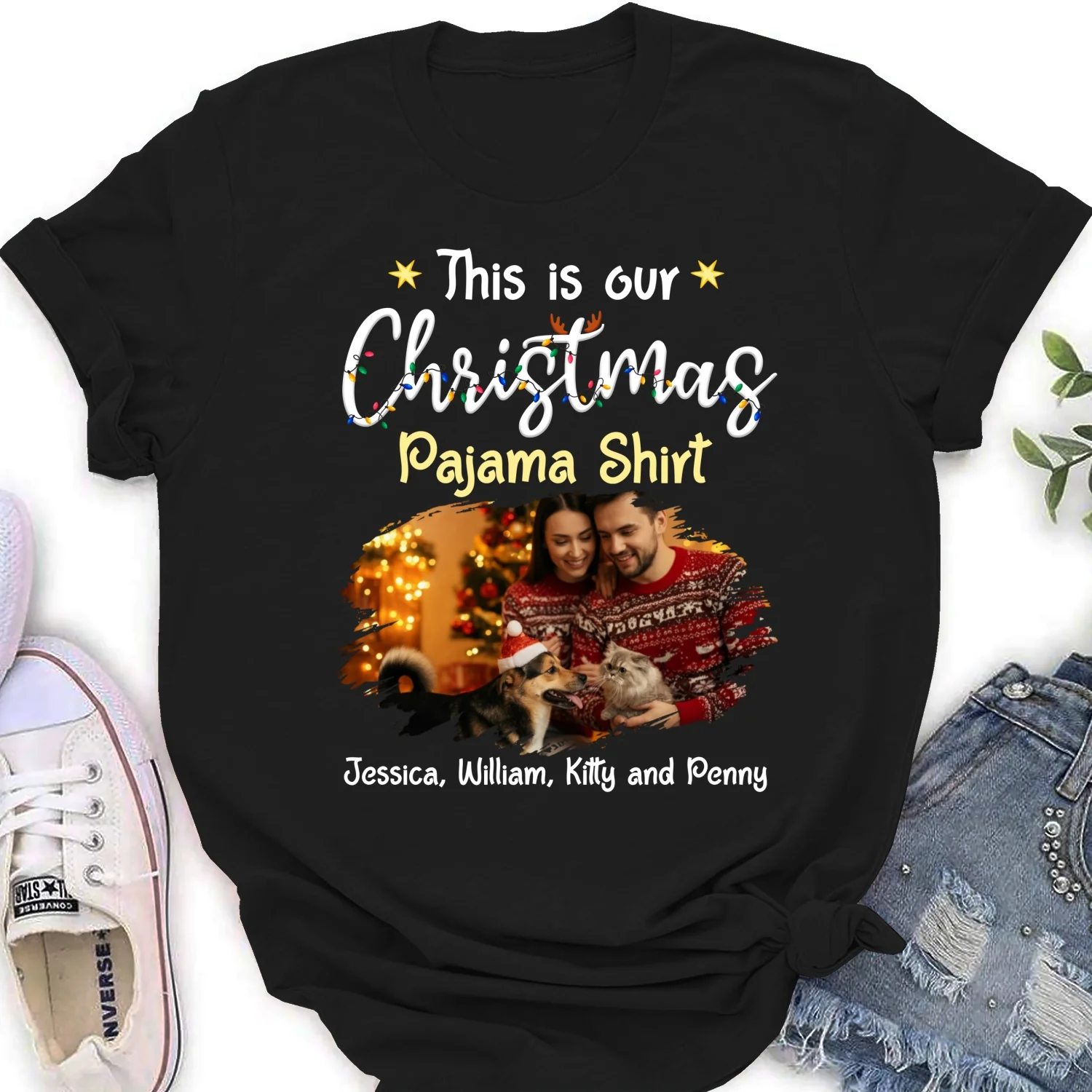 Pawjama Shirt Pet Christmas Ver Couple Photo - Personalized Custom Women T-Shirt - Image 6