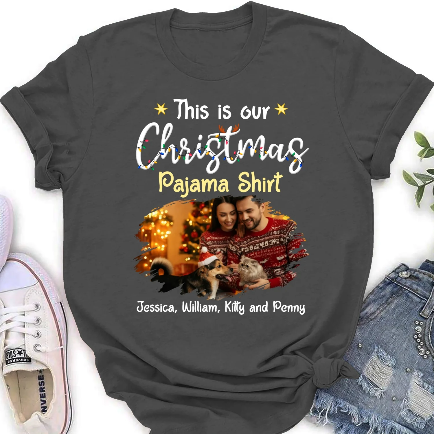 Pawjama Shirt Pet Christmas Ver Couple Photo - Personalized Custom Women T-Shirt - Image 8