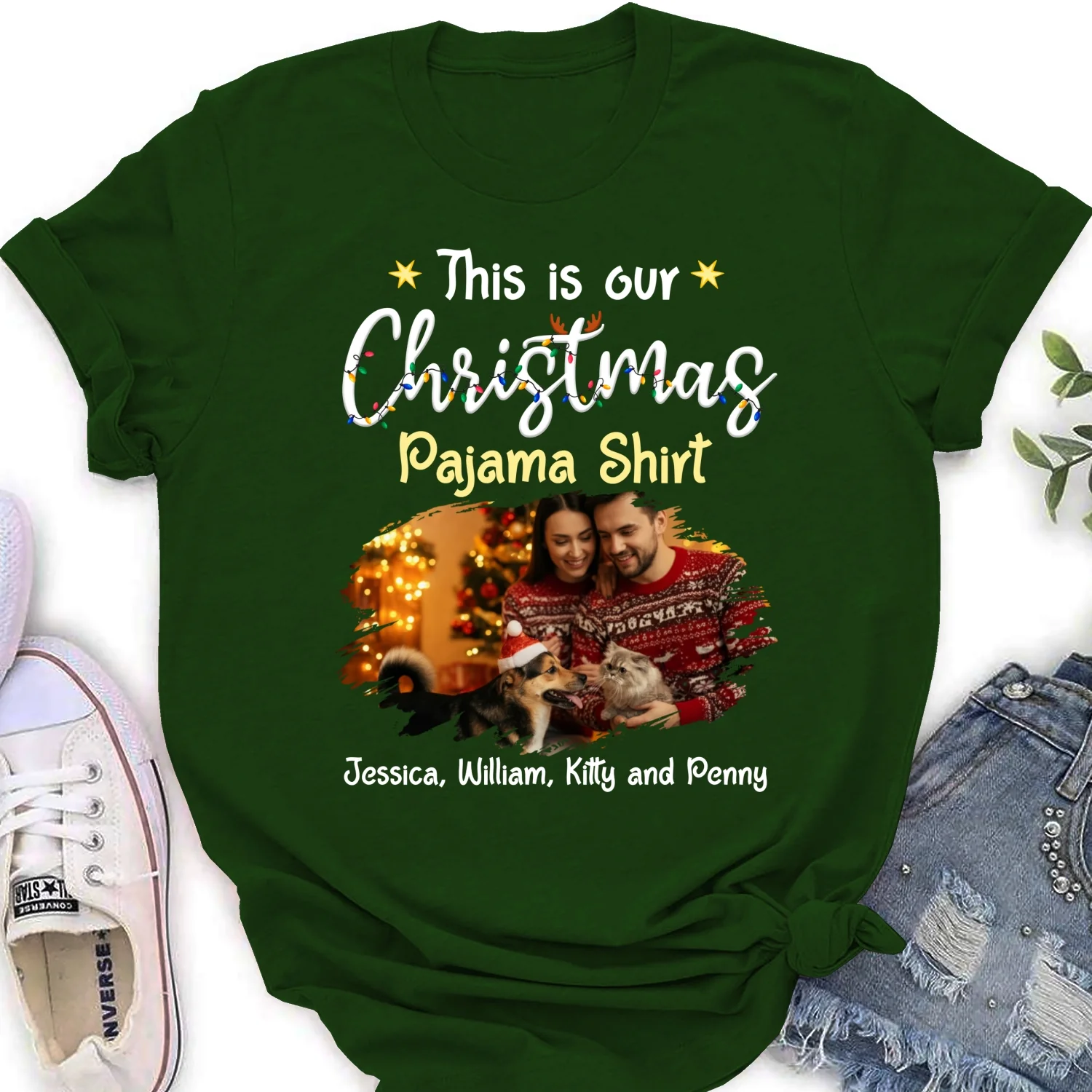 Pawjama Shirt Pet Christmas Ver Couple Photo - Personalized Custom Women T-Shirt - Image 9