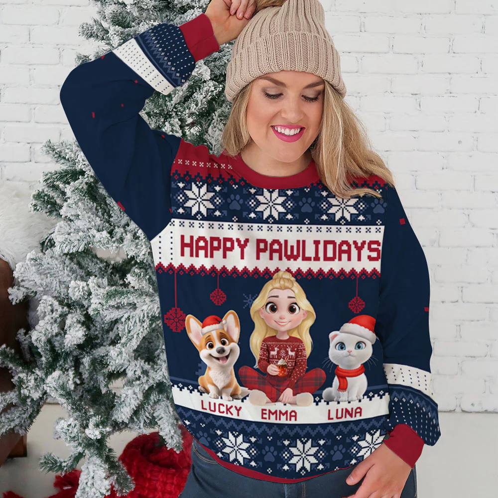 Pawlidays With Fur Babies Cartoon - Personalized Custom All-Over-Print Sweatshirt - Image 3