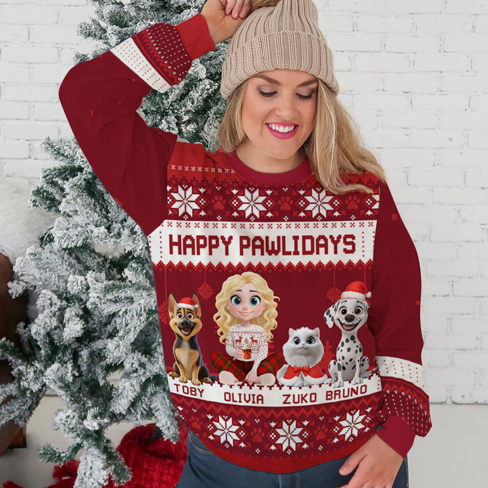 Pawlidays With Fur Babies Cartoon - Personalized Custom All-Over-Print Sweatshirt - Image 4