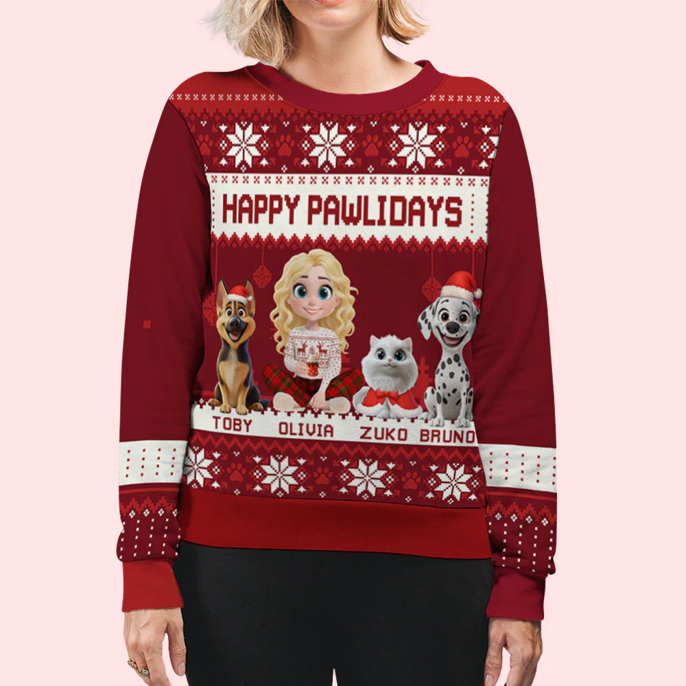 Pawlidays With Fur Babies Cartoon - Personalized Custom All-Over-Print Sweatshirt - Image 5