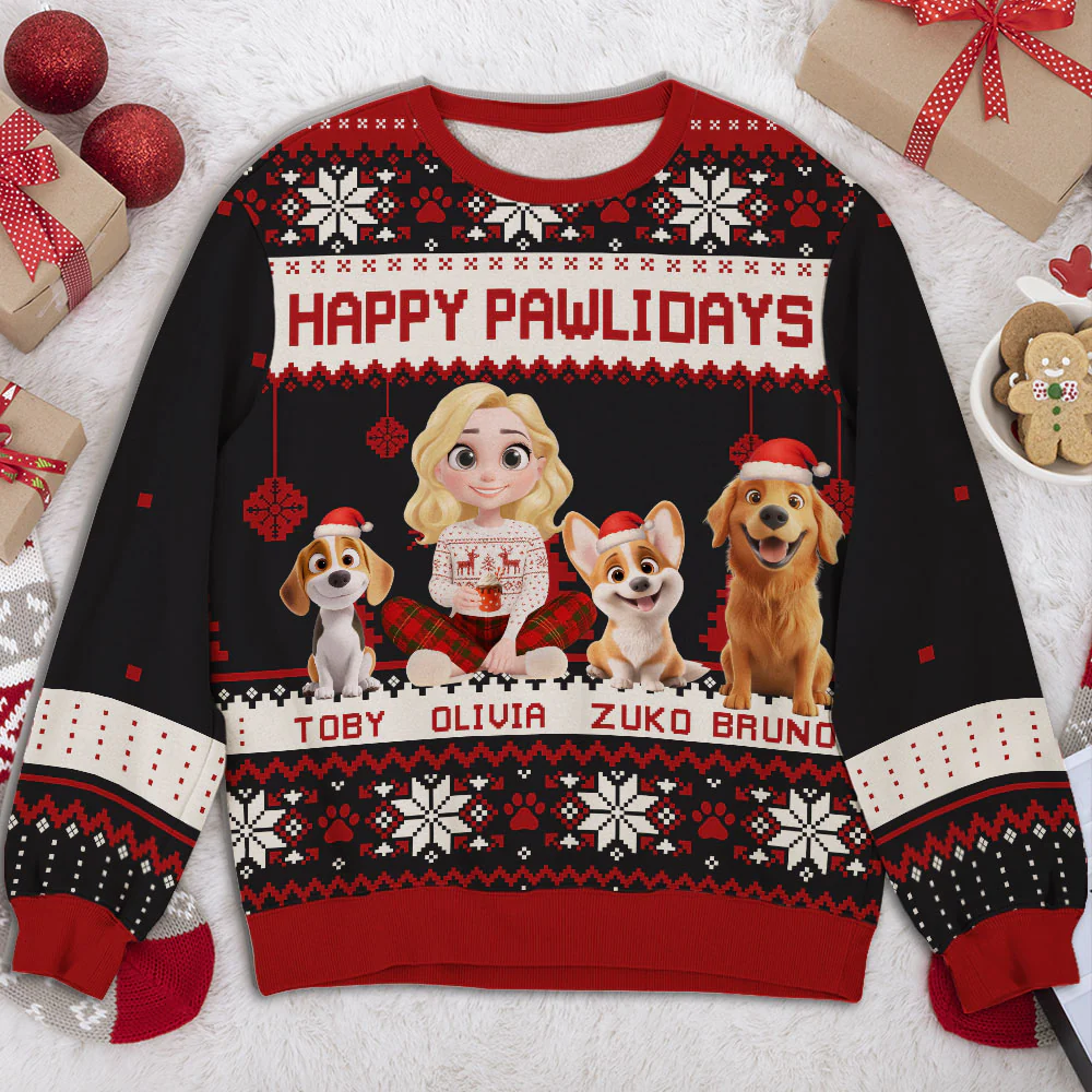 Pawlidays With Fur Baby Cartoon - Personalized Custom All-Over-Print Sweatshirt - Image 6